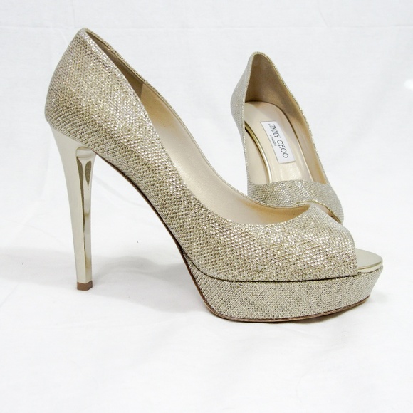 Jimmy Choo Shoes - Jimmy Choo- Gold Glitter Peep Toe Pump